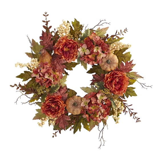 24&#x22; Peony, Hydrangea &#x26; Pumpkin Fall Wreath